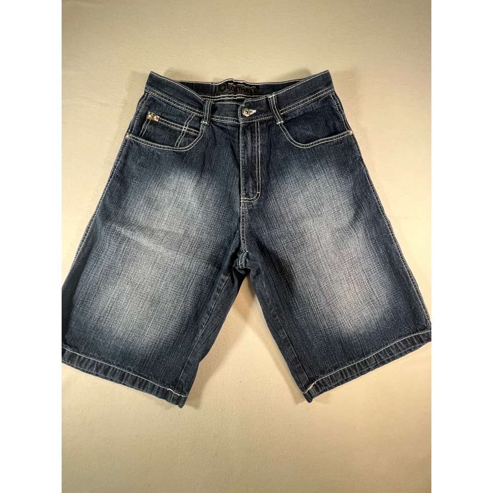 Southpole Mens Baggy Denim Shorts Size 32 Dark Wash Y2K Streetwear Skater Blue
